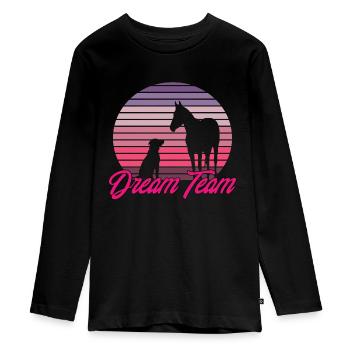 Dream Team Dog & Horse - Teenager Premium Organic Long Sleeve Shirt - black - Front - AI Model Kid Female (0cm)