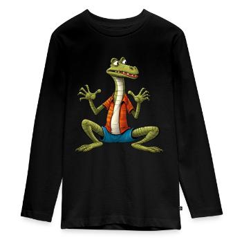 Eidechse Yogi - Teenager Premium Bio Langarmshirt - Schwarz - Vorne - AI Model Kid Female (0cm)