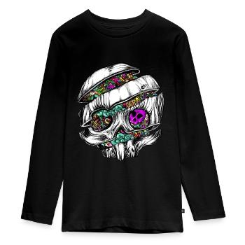 Crâne en tranches avec griffonnages - T-shirt manches longues Premium Ado - noir - Devant - AI Model Kid Female (0cm)