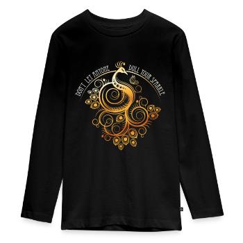 Pfau Silhouette Ornamente Deko - Teenager Premium Bio Langarmshirt - Schwarz - Vorne - AI Model Kid Female (0cm)