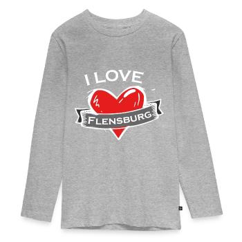 Flensburg - Ich liebe Stadtnamen in Tattoo Stil - Teenager Premium Bio Langarmshirt - Grau meliert - Vorne