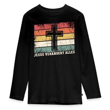 Jesus Christus - Christliches Shirt - Christliche - Teenager Premium Bio Langarmshirt - Schwarz - Vorne - AI Model Kid Female (0cm)
