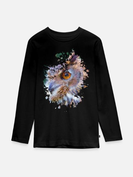 Eule - Teenager Premium Bio Langarmshirt - Schwarz