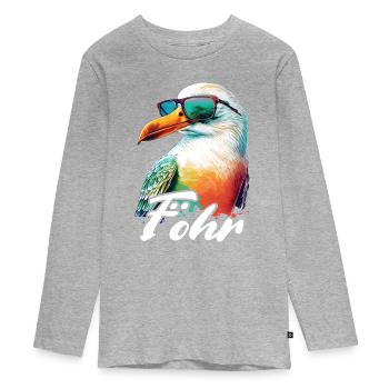 Föhr Holiday mouette colorée fraîche avec des lunettes de soleil - T-shirt manches longues Premium Ado - gris chiné - Devant
