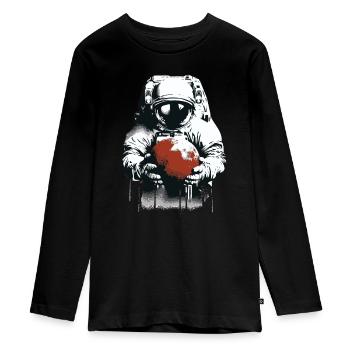 Un astronaute tient une planète martienne dans ses mains - T-shirt manches longues Premium Ado - noir - Devant - AI Model Kid Female (0cm)