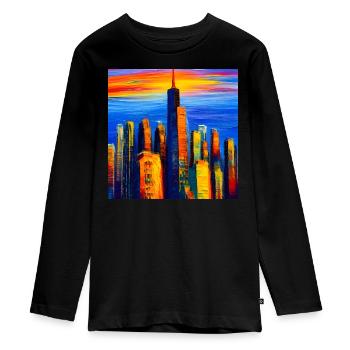 New York skyscrapers during sunset - Teenager Premium Organic Long Sleeve Shirt - black - Front - AI Model Kid Female (0cm)
