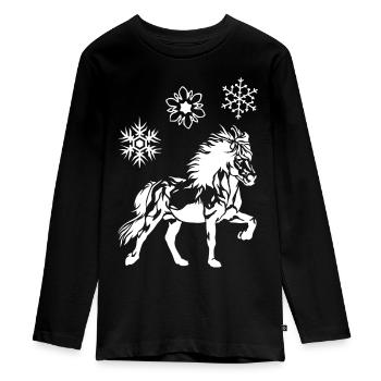 Edles Islandpferd Tölt Eiskristalle Damen Mädchen - Teenager Premium Bio Langarmshirt - Schwarz - Vorne - AI Model Kid Female (0cm)