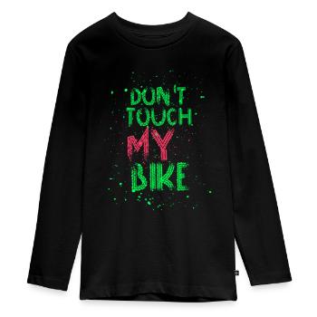 Chemise cycliste avec slogan : Ne touche pas à mon vélo - T-shirt manches longues Premium Ado - noir - Devant - AI Model Kid Female (0cm)
