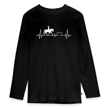 Pferde Reiten Reiter EKG Herzschlag Mädchen - Teenager Premium Bio Langarmshirt - Schwarz - Vorne - AI Model Kid Female (0cm)