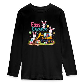 Oeufs Cavator Lapin de Pâques Excavatrice Cercle d’oeufs - T-shirt manches longues Premium Ado - noir - Devant - AI Model Kid Female (0cm)