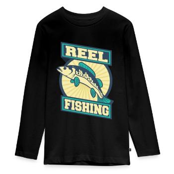 Fishing fish trout sport lake coil bait animal - Teenager Premium Organic Long Sleeve Shirt - black - Front - AI Model Kid Female (0cm)
