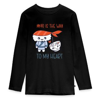 Kawaii Japanese Food Salmon Salmon Sushi Roll - T-shirt manches longues Premium Ado - noir - Devant - AI Model Kid Female (0cm)