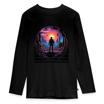Astronaut New Planet World für einen Kinder und - Teenager Premium Bio Langarmshirt - Schwarz - Vorne - AI Model Kid Female (0cm)