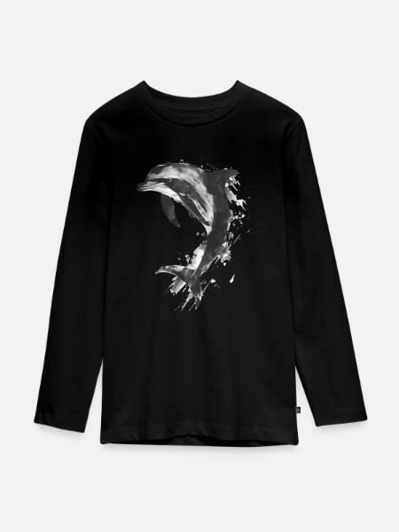 Delphin - Teenager Premium Bio Langarmshirt - Schwarz