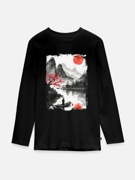 Japan - Teenager Premium Bio Langarmshirt - Schwarz