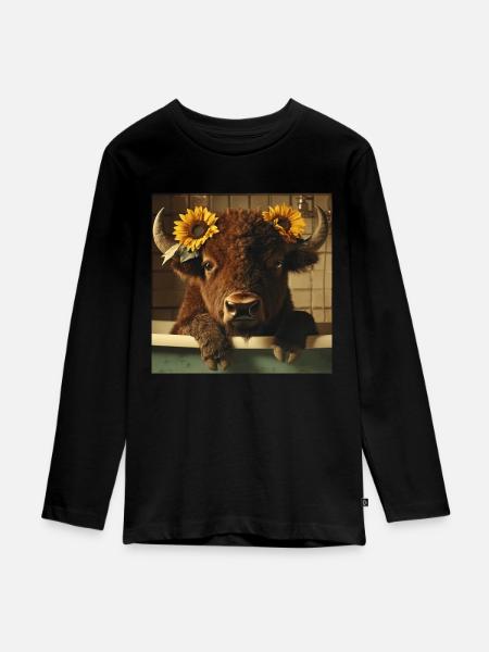 Bison - Teenager Premium Bio Langarmshirt - Schwarz