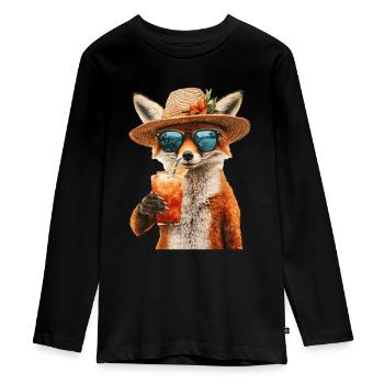 Fuchs - Teenager Premium Bio Langarmshirt - Schwarz - Vorne - AI Model Kid Female (0cm)