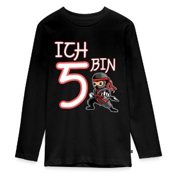 Ich bin 5 Ninja Geburtstag 5.Geburtstag - Teenager Premium Bio Langarmshirt - Schwarz - Vorne - AI Model Kid Female (0cm)