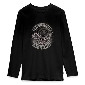 Son of Odin Asgard Thor Viking gift biker - Teenager Premium Organic Long Sleeve Shirt - black - Front - AI Model Kid Female (0cm)