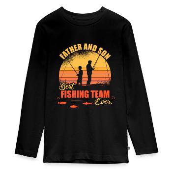 Dad and Son Best Fishing Team Angler Gift - Teenager Premium Organic Long Sleeve Shirt - black - Front - AI Model Kid Female (0cm)