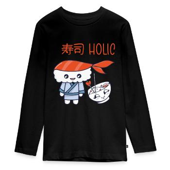 Kawaii Japanese Food Salmon Salmon Sushi Roll - T-shirt manches longues Premium Ado - noir - Devant - AI Model Kid Female (0cm)