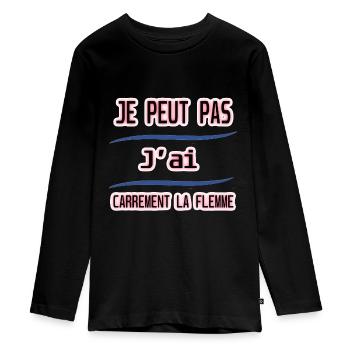 Je peut pas j'ai carrément la flemme tee shirt ado - T-shirt manches longues Premium Ado - noir - Devant - AI Model Kid Female (0cm)