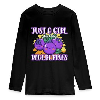 Blaubeeren - Teenager Premium Bio Langarmshirt - Schwarz - Vorne - AI Model Kid Female (0cm)