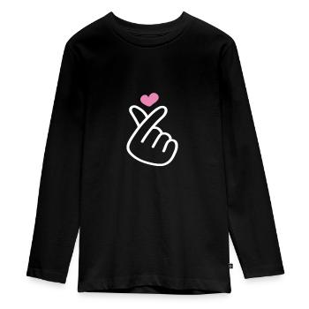 Saranghae Hand Symbol - Kpop Sign, K-Pop, Kpop - Teenager Premium Bio Langarmshirt - Schwarz - Vorne - AI Model Kid Female (0cm)
