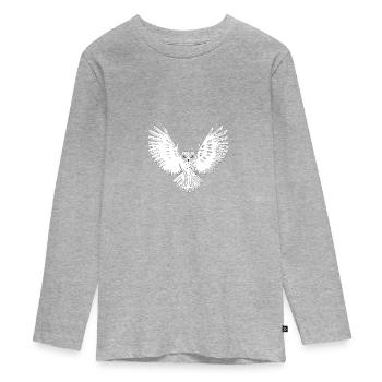 Eule - Teenager Premium Bio Langarmshirt - Grau meliert - Vorne