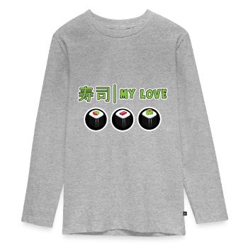 Kawaii Japanese Food Salmon Salmon Sushi Roll - T-shirt manches longues Premium Ado - gris chiné - Devant