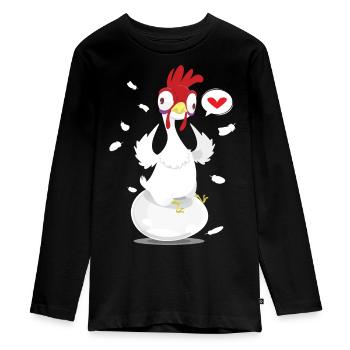 Funny crazy chicken chickens poultry - Teenager Premium Organic Long Sleeve Shirt - black - Front - AI Model Kid Female (0cm)