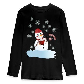 Bonhomme de neige et chocolat chaud pour Noël - T-shirt manches longues Premium Ado - noir - Devant - AI Model Kid Female (0cm)
