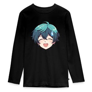 Emoji Visage Anime Nerveux - Chemise Anime - T-shirt manches longues Premium Ado - noir - Devant - AI Model Kid Female (0cm)