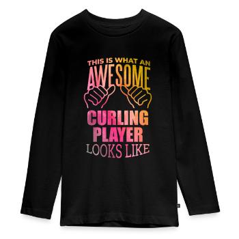 Curling - Teenager Premium Bio Langarmshirt - Schwarz - Vorne - AI Model Kid Female (0cm)