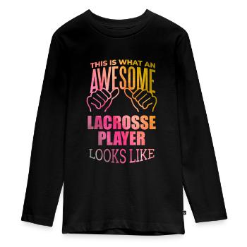 Lacrosse - Teenager Premium Bio Langarmshirt - Schwarz - Vorne - AI Model Kid Female (0cm)
