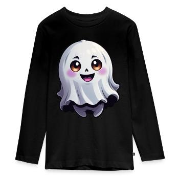 Happy Halloween Geist Gespenst - Teenager Premium Bio Langarmshirt - Schwarz - Vorne - AI Model Kid Female (0cm)