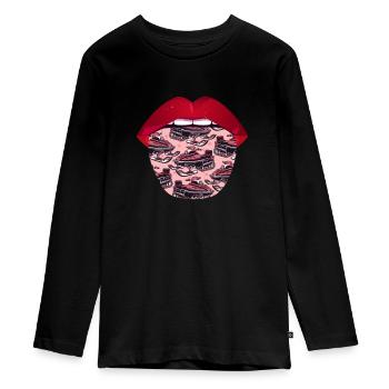 Schneemobil Motorschlitten Lippen - Teenager Premium Bio Langarmshirt - Schwarz - Vorne - AI Model Kid Female (0cm)