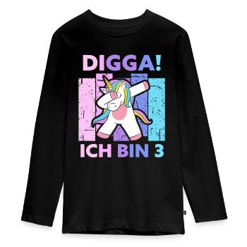 3. Geburtstag Geschenk 3 Jahre Einhorn Drei - Teenager Premium Bio Langarmshirt - Schwarz - Vorne - AI Model Kid Female (0cm)