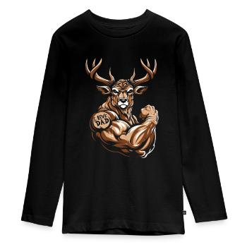 Deer Biceps Tattoo I Love Dad - Teenager Premium Organic Long Sleeve Shirt - black - Front - AI Model Kid Female (0cm)