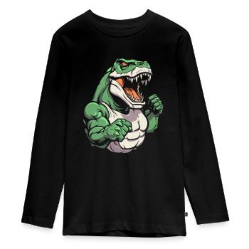 Fitness T Rex - Teenager Premium Organic Long Sleeve Shirt - black - Front - AI Model Kid Female (0cm)