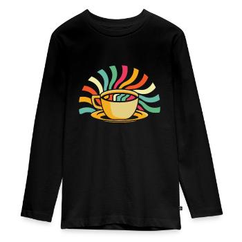 Kaffee Cafe - Teenager Premium Bio Langarmshirt - Schwarz - Vorne - AI Model Kid Female (0cm)