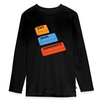 Gamer Gaming Keyboard Shortcuts Ctrl Alt Defeat - Teenager Premium Organic Long Sleeve Shirt - black - Front - AI Model Kid Female (0cm)
