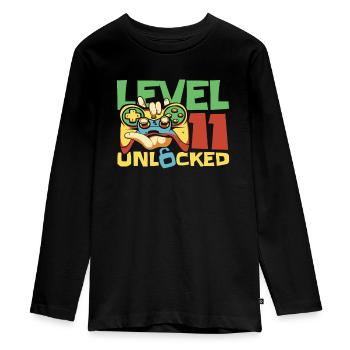 Gamer Gaming Level 11 Unlocked - Teenager Premium Organic Long Sleeve Shirt - black - Front - AI Model Kid Female (0cm)
