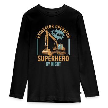 Excavator Operator - Teenager Premium Organic Long Sleeve Shirt - black - Front - AI Model Kid Female (0cm)