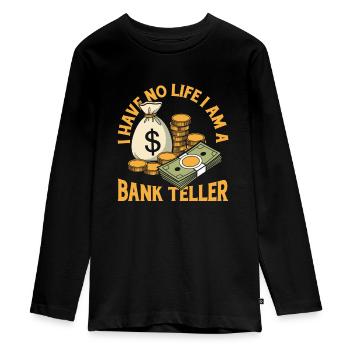 Bank employee - Teenager Premium Organic Long Sleeve Shirt - black - Front - AI Model Kid Female (0cm)