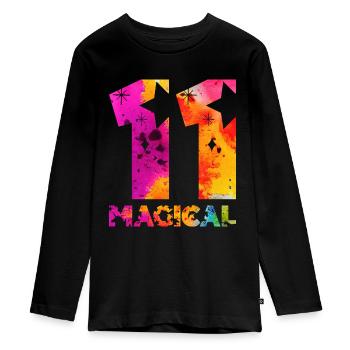 MAGICAL 11TH BIRTHDAY UNICORN - Teenager Premium Organic Long Sleeve Shirt - black - Front - AI Model Kid Female (0cm)