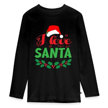 Noël J’aime le Père Noël - T-shirt manches longues Premium Ado - noir - Devant - AI Model Kid Female (0cm)