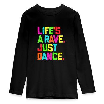 Rave Techno Glow Neon Led Party Festival GEschenk - Teenager Premium Bio Langarmshirt - Schwarz - Vorne - AI Model Kid Female (0cm)