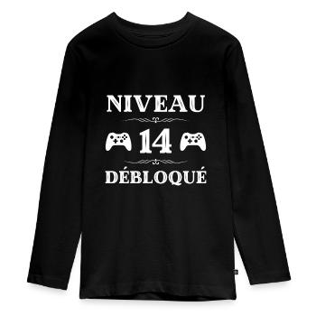 t shirt niveau 14 débloqué anniversaire 14 ans - T-shirt manches longues Premium Ado - noir - Devant - AI Model Kid Female (0cm)