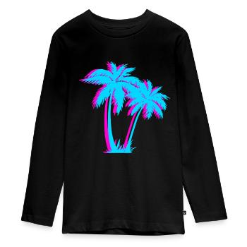 Beach Vaporwave Palmier Cadeau Esthétique Tropical - T-shirt manches longues Premium Ado - noir - Devant - AI Model Kid Female (0cm)